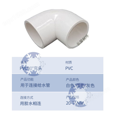 pvc水管配件给水管道等径弯头分胶水粘塑料管件接头 20pvc